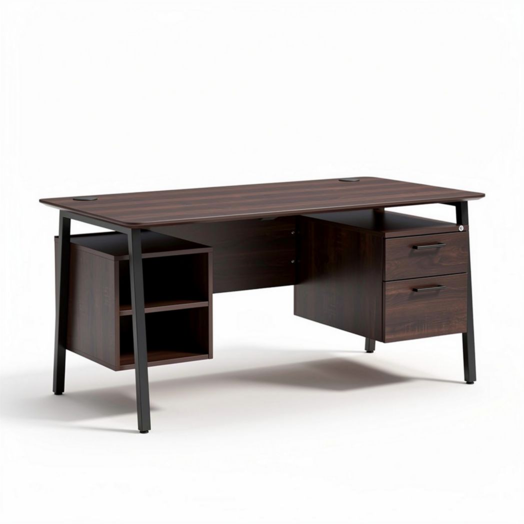 Bureau van hout en staal met lades en opbergruimte 150 x 75 x 75cm