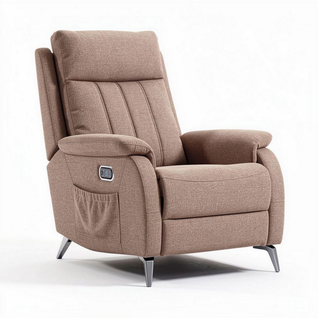 Zithoek fauteuil met verstelbare rugleuning en stoffen bekleding in bruin 90 x 80 x 100cm