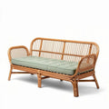 Rieten bank met groene kussen 160 x 80 x 75cm voor binnen en buiten