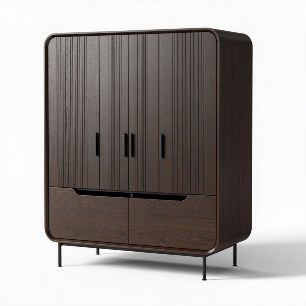 Houten kast met vier deuren en twee lades afmetingen 80 x 40 x 120cm