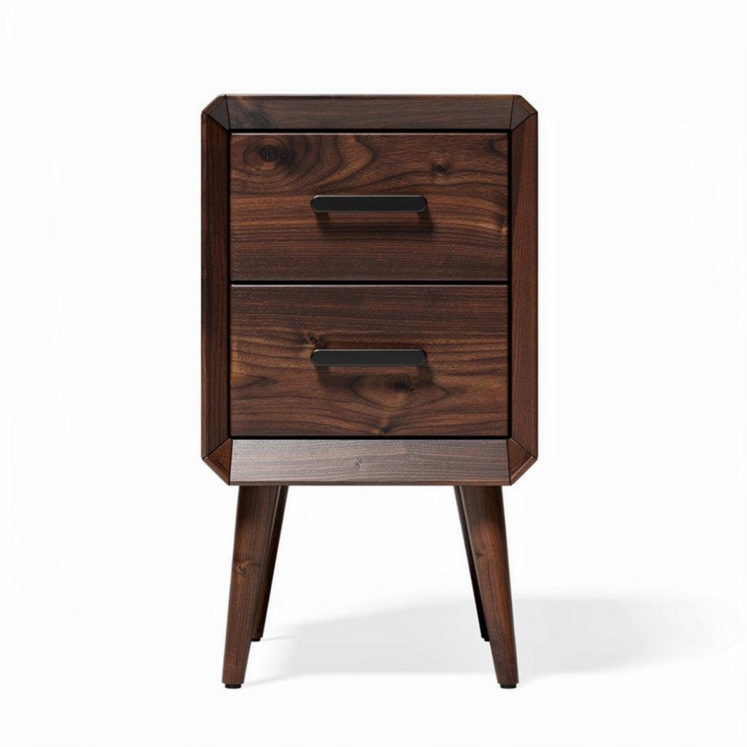 Houten nachtkastje met twee lades en een maat van 40 x 30 x 60cm
