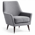 Grijze fauteuil van stof met houten poten en afmetingen 75 x 75 x 90cm