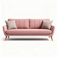 Roze stoffen bank met houten poten en kussens 200 x 85 x 80cm