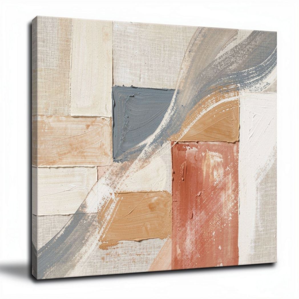 Abstracte wanddecoratie schilderij 50 x 50 x 4cm in neutrale tinten