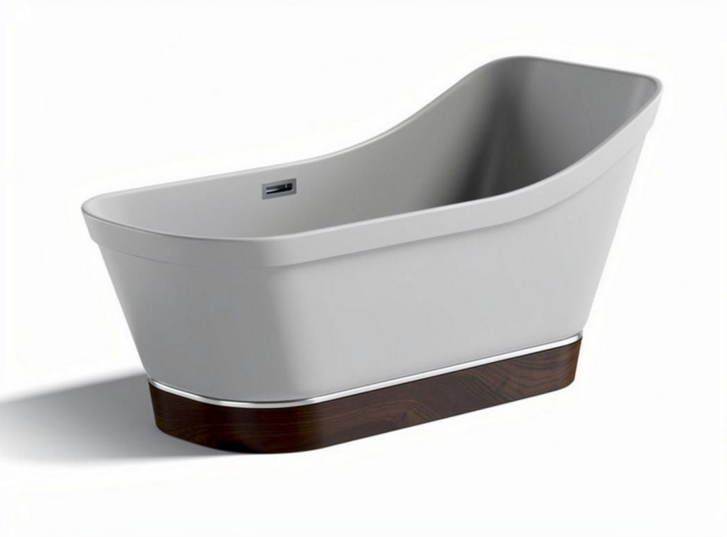 Freestanding bad met een kunststof kuip en houten onderstel 150 x 70 x 55cm