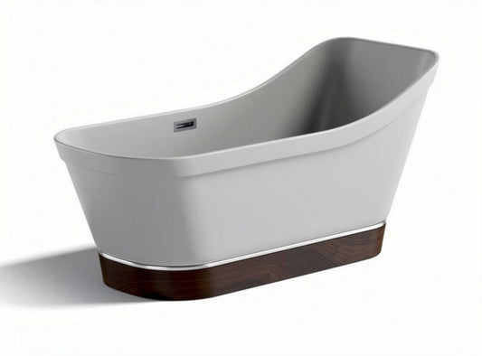 Freestanding bad met een kunststof kuip en houten onderstel 150 x 70 x 55cm