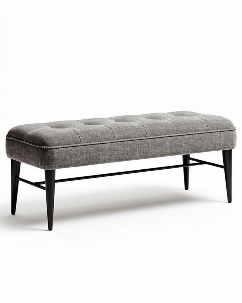 Grijze stoffen bank met zwarte metalen poten 120 x 40 x 45cm