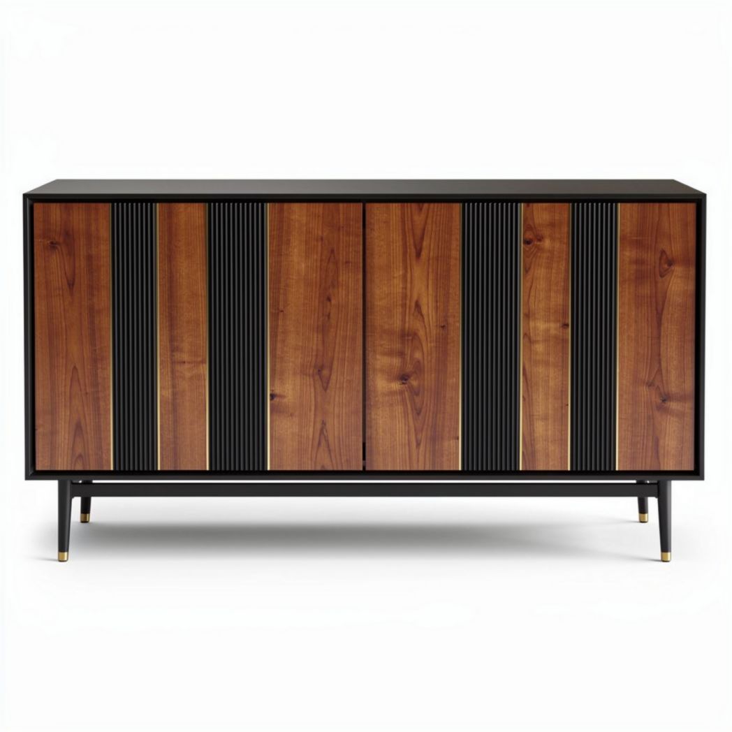 houten kast met zwart metalen frame 150 x 40 x 80cm voor woonruimte