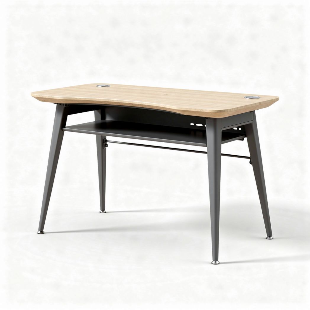 Houten bureau met metalen poten en opbergrek 120 x 60 x 75cm