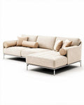 Hoekbank van stof in beige met kussens afmetingen 210 x 90 x 85cm