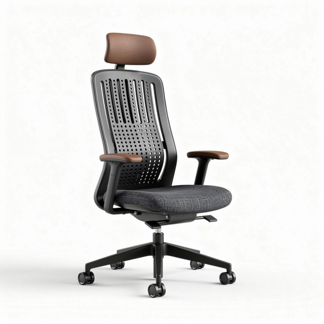 Ergonomische bureaustoel met mesh rugleuning en verstelbare hoofdsteun zwart en bruin 45 x 55 x 100cm